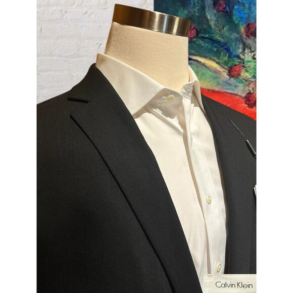 New Calvin Klein Mens 46L Slim Fit Solid Black Blazer Sport Coat Suit Jacket NWT - Picture 5 of 14